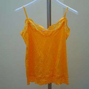 Tangerine Silky Spaghetti Strap Tank Top w Lace